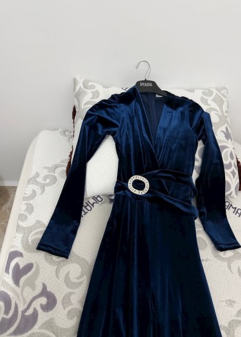 Lacivert Kadife Uzun Kollu Kadın tulum - Görsel 4