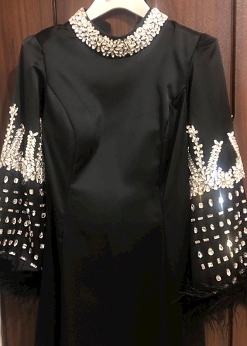 Siyah Nakışlı Uzun Kollu Uzun Abiye Elbise - Görsel 8