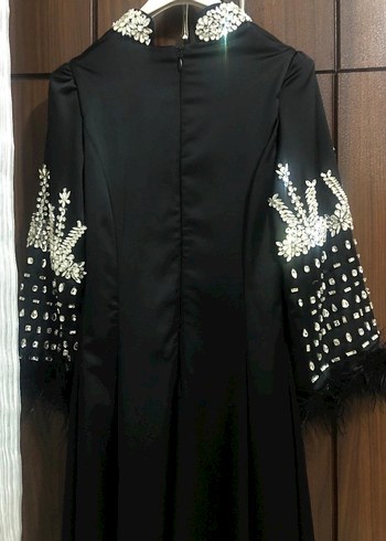Siyah Nakışlı Uzun Kollu Uzun Abiye Elbise - Görsel 7