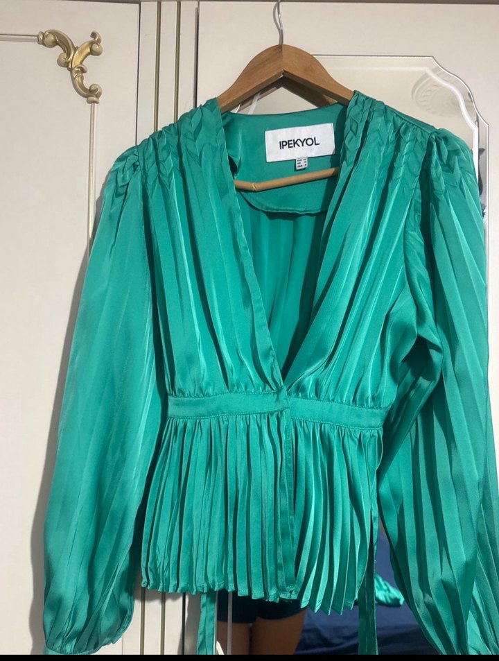 Parlak Turkuaz Pilili etek ve üst takım - Görsel 2