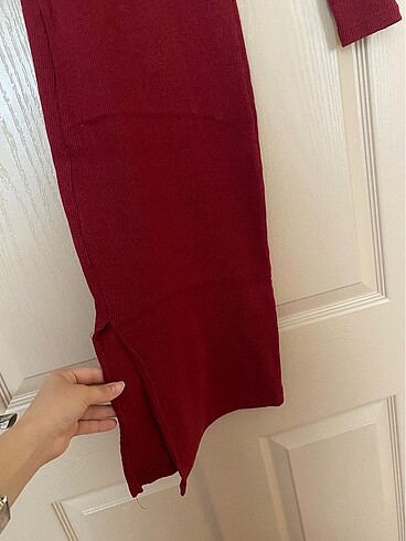 xs Beden bordo Renk Bordo Yırtmaçlı Elbise