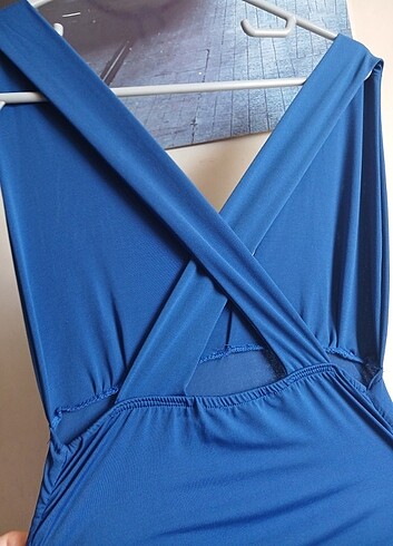 s Beden mavi Renk Sırt Detay Elbise