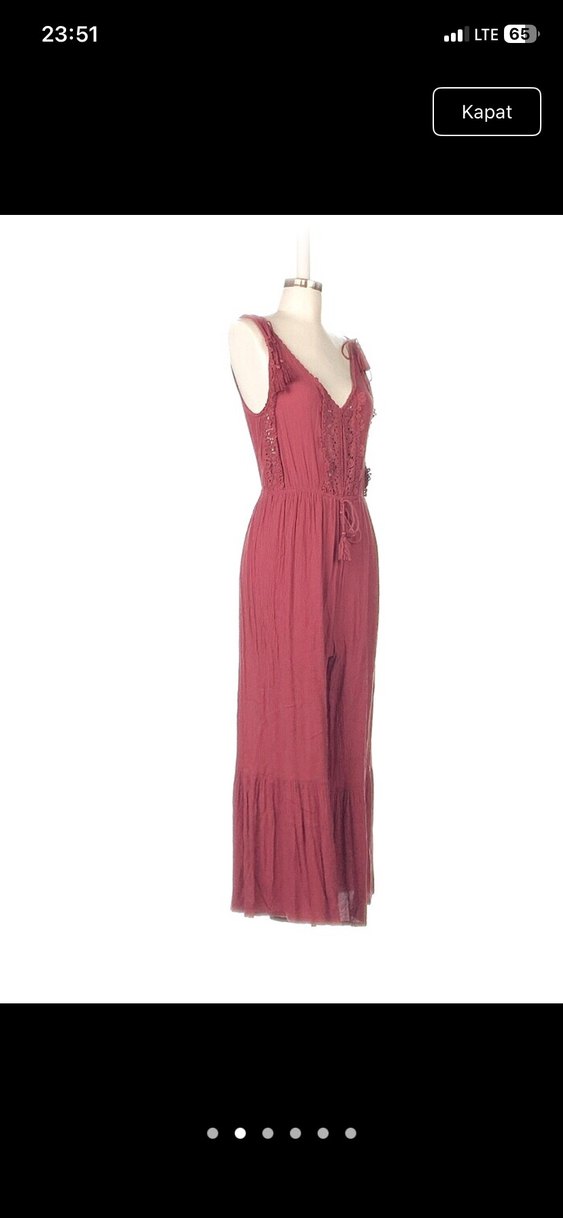 Dantel Detaylı Uzun Pembe Bohem Tulum - Görsel 2