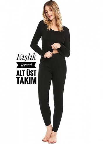 2 Adet Kışlık Siyah Termal Alt Üst Takım