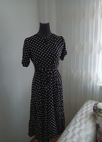 Puantiyeli uzun günlük elbise - Görsel 2