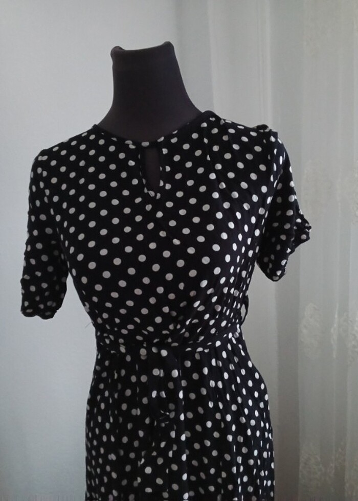 Puantiyeli uzun günlük elbise - Görsel 3