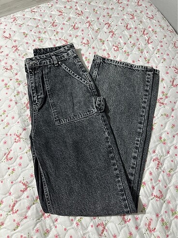 s Beden Trendyolmilla Antrasit Cep Detaylı Yüksek Bel Wide Leg Jean