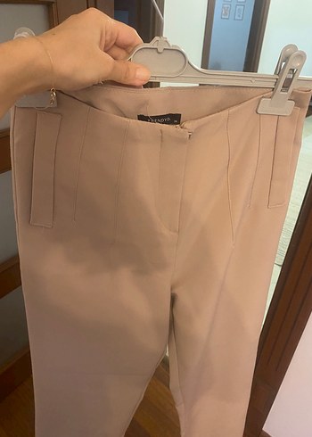 Zara Bej Yuksek Bel Duz Paca Pantolon