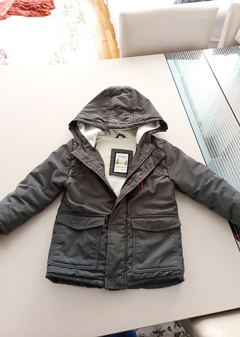 Kapüşonlu Gri Erkek Çocuk Mont - Görsel 2