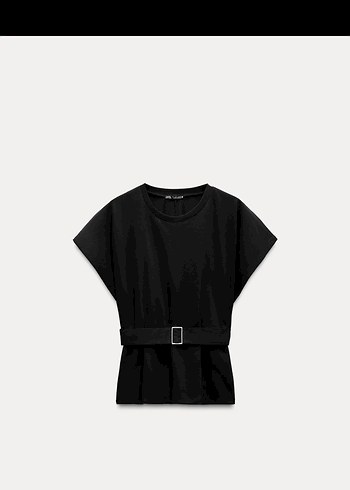 Zara Kemer Detaylı Siyah Kadın Tişört