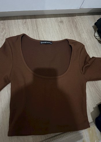 Kahverengi Uzun Kollu Kadın Bluz