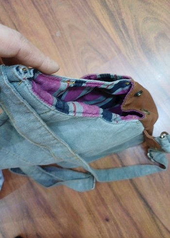 Vintage keten Deri detaylı Kadın Çantası - Görsel 6