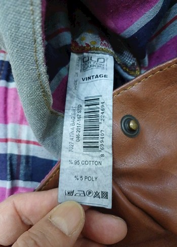 Vintage keten Deri detaylı Kadın Çantası - Görsel 8