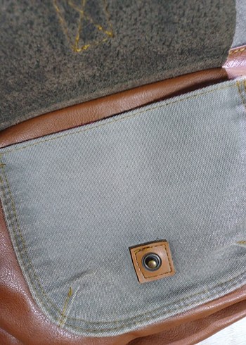 Vintage keten Deri detaylı Kadın Çantası - Görsel 5