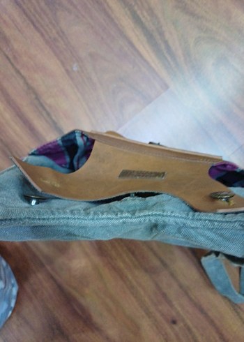 Vintage keten Deri detaylı Kadın Çantası - Görsel 7