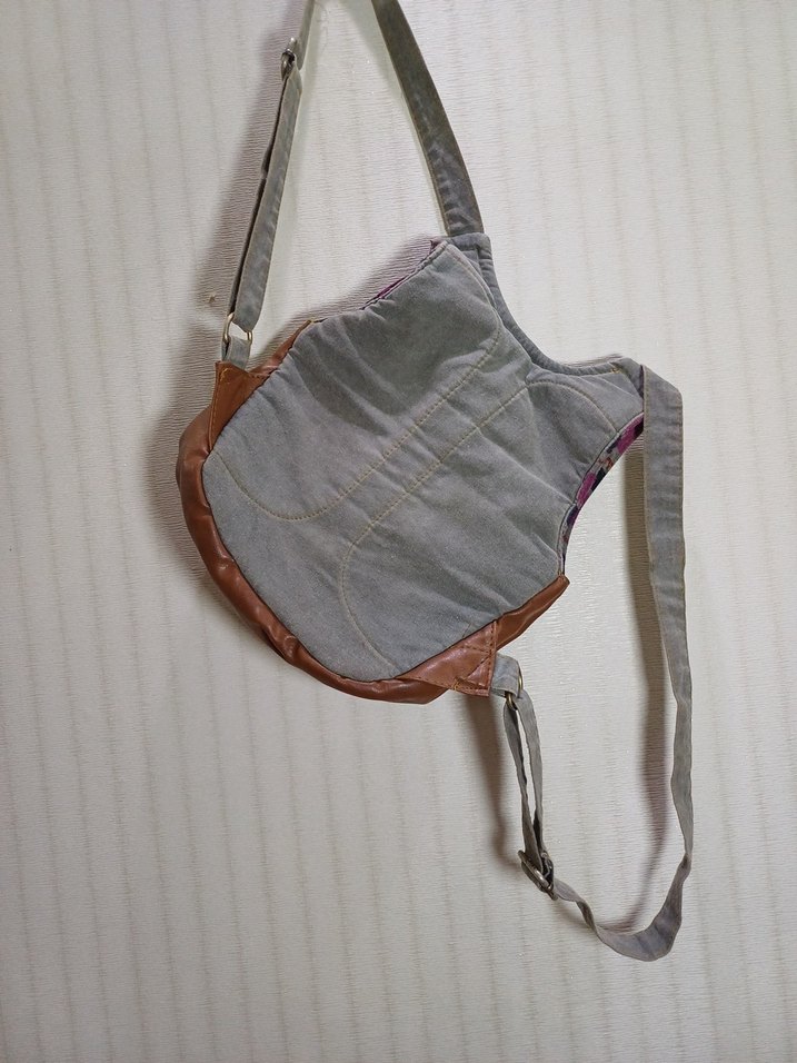 Vintage keten Deri detaylı Kadın Çantası - Görsel 4