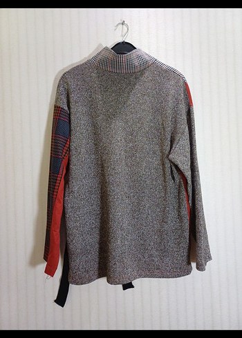 Zara Gri Patchwork Örgü Kadın Triko Kazak - Görsel 3