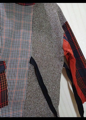 Zara Gri Patchwork Örgü Kadın Triko Kazak - Görsel 4