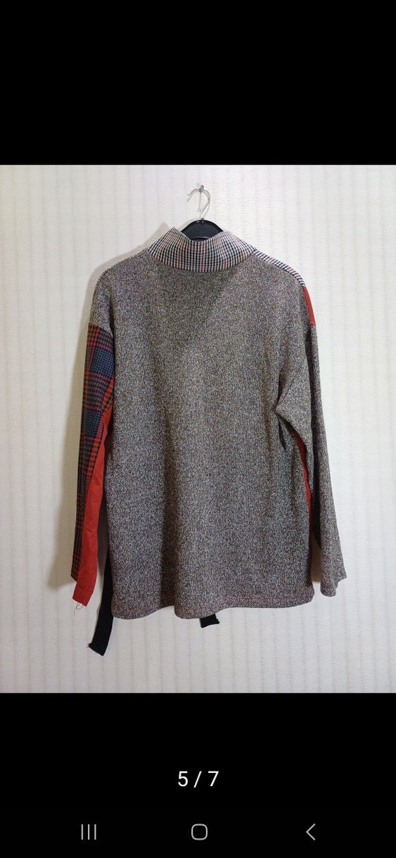 Zara Gri Patchwork Örgü Kadın Triko Kazak - Görsel 3