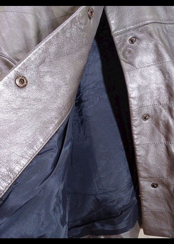 Düğmeli Gri Deri Kadın Ceket mont - Görsel 4