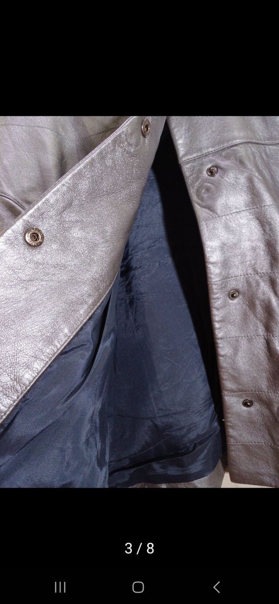 Düğmeli Gri Deri Kadın Ceket mont - Görsel 4