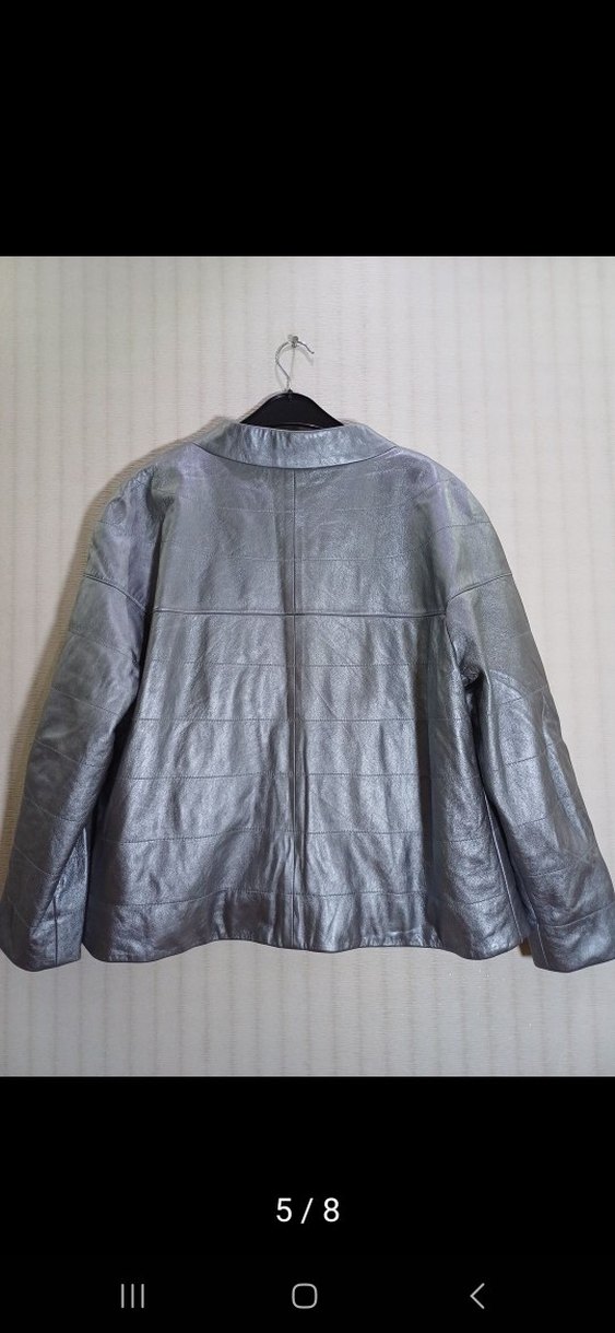 Düğmeli Gri Deri Kadın Ceket mont - Görsel 3