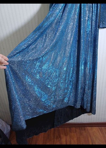 Mavi tesettür Parlak Abiye Elbise - Görsel 6