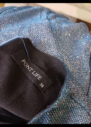 Mavi tesettür Parlak Abiye Elbise - Görsel 8