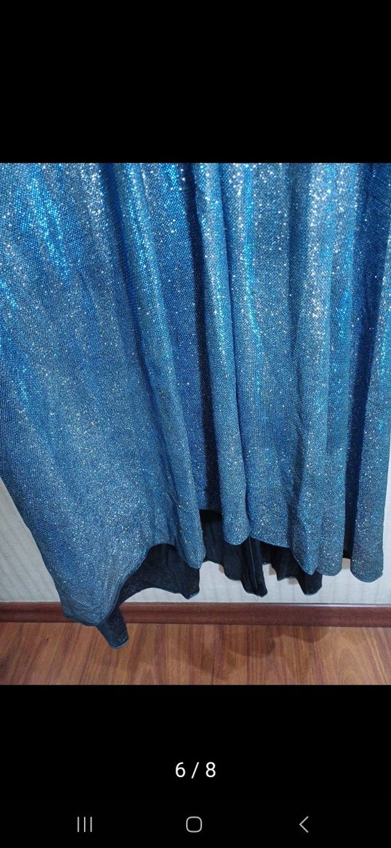 Mavi tesettür Parlak Abiye Elbise - Görsel 4