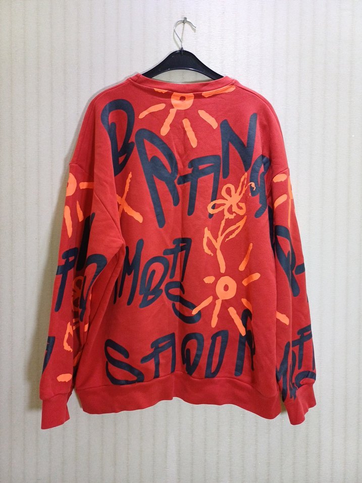 Oversize Renkli Batik Desenli Kırmızı Sweatshirt - Görsel 3