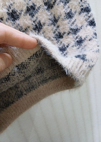 Bej Ekoseli İnce Askılı Triko Kadın Süveter - Görsel 5