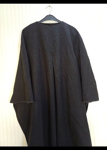 Düğmeli kaşe Siyah Uzun pelerin Panço - Görsel 4