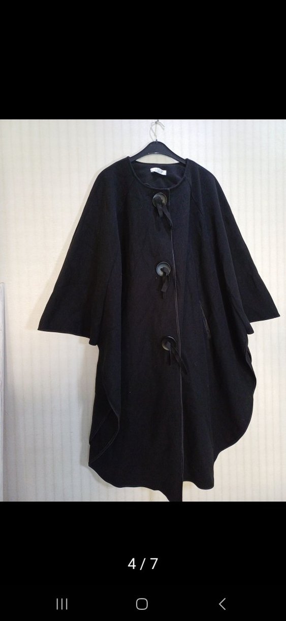 Düğmeli kaşe Siyah Uzun pelerin Panço - Görsel 2