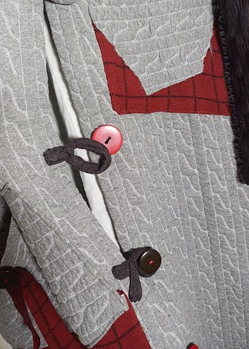 Pinterest tarz tasarım Düğmeli Gri Kadın Uzun Kaban - Görsel 3