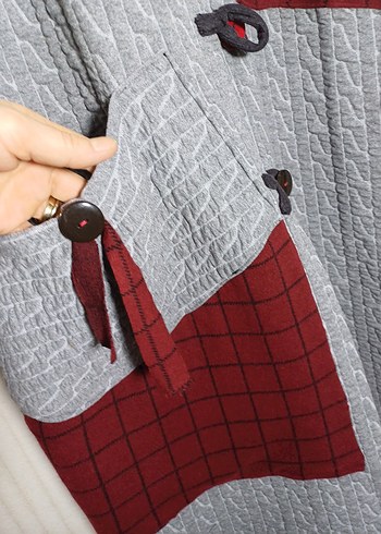 Pinterest tarz tasarım Düğmeli Gri Kadın Uzun Kaban - Görsel 4