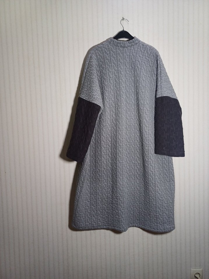 Pinterest tarz tasarım Düğmeli Gri Kadın Uzun Kaban - Görsel 5