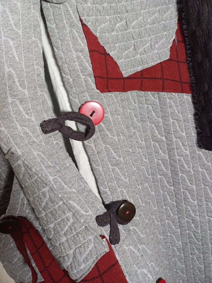 Pinterest tarz tasarım Düğmeli Gri Kadın Uzun Kaban - Görsel 3