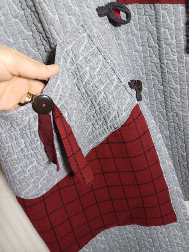 Pinterest tarz tasarım Düğmeli Gri Kadın Uzun Kaban - Görsel 4