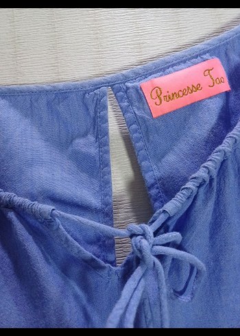 Püsküllü, Nakışlı Mavi Kot Mini Bluz - Görsel 3