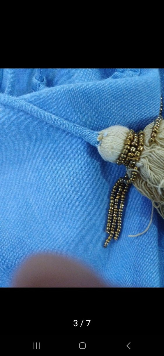 Püsküllü, Nakışlı Mavi Kot Mini Bluz - Görsel 5