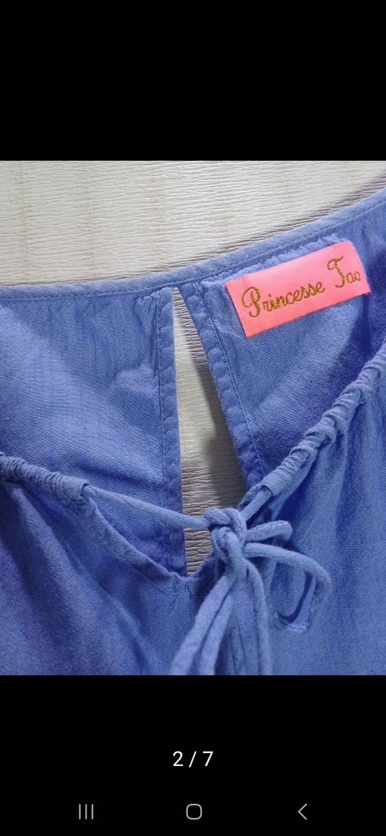 Püsküllü, Nakışlı Mavi Kot Mini Bluz - Görsel 3