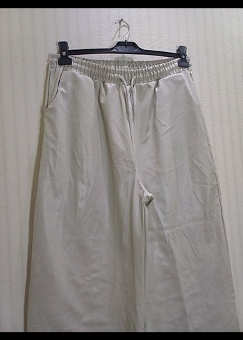 Gri Deri bol paça Kesim uzun Kadın Pantolon - Görsel 5