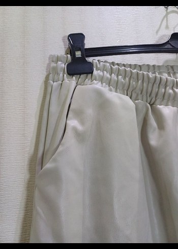 Gri Deri bol paça Kesim uzun Kadın Pantolon - Görsel 4