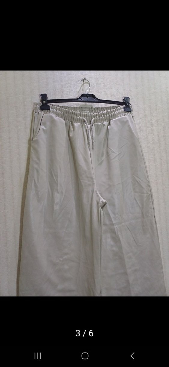 Gri Deri bol paça Kesim uzun Kadın Pantolon - Görsel 5