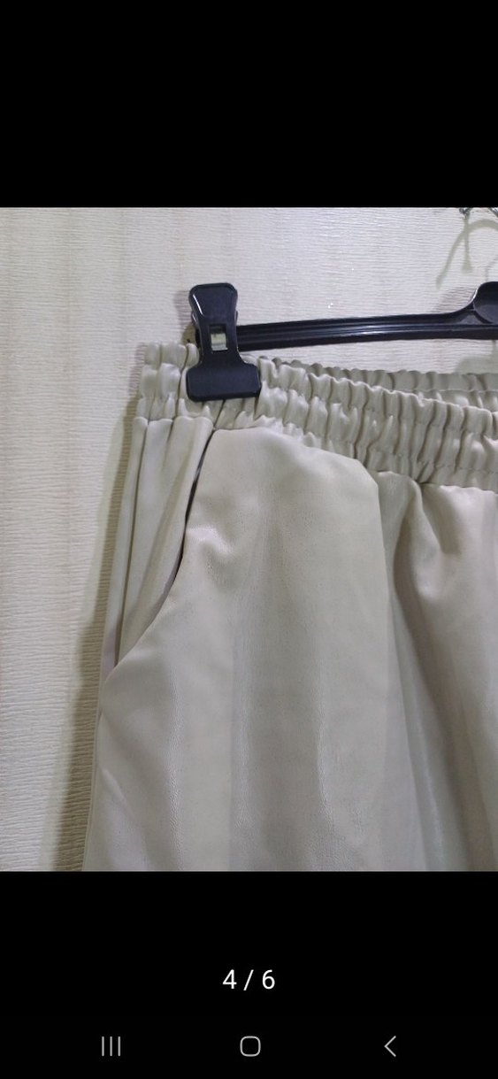 Gri Deri bol paça Kesim uzun Kadın Pantolon - Görsel 4