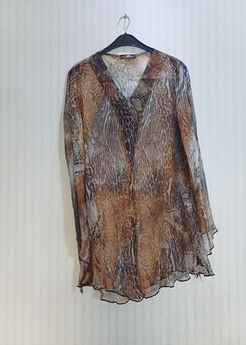 Bohem Yılan Desenli V Yakalı Kadın pereo Bluz - Görsel 9