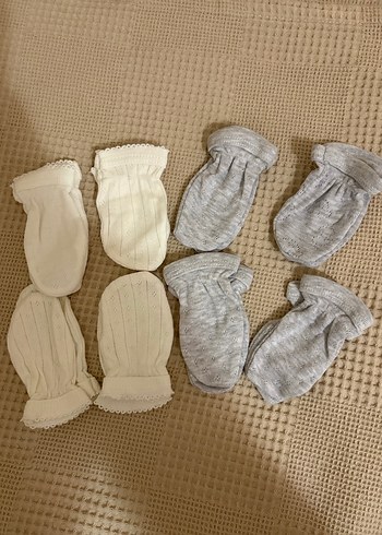 Bebek Çocuk Örgü Eldiven Seti Beyaz ve Gri - Görsel 2