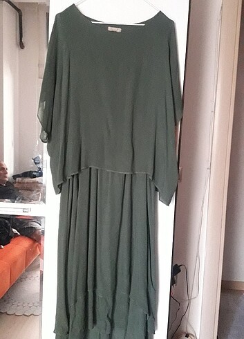 46 Beden yeşil Renk Viskon pamuklu çok şık etek bluz görünümünde elbise