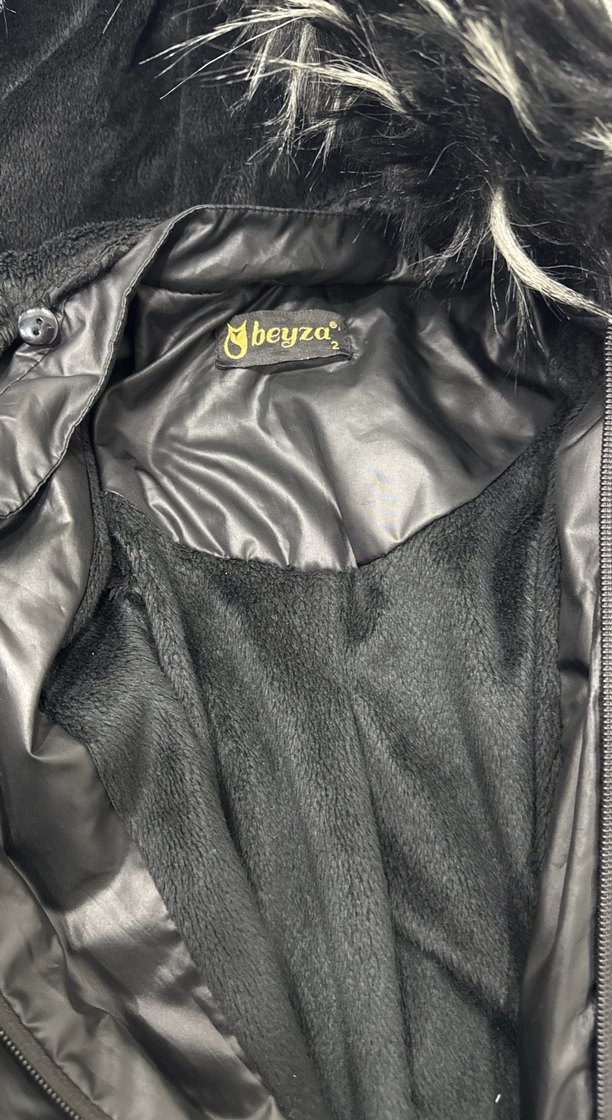 Kürk Detaylı Uzun Gri Kadın Yağmurluk - Görsel 2