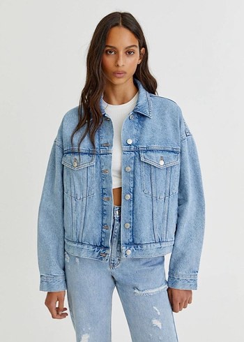 Kadın Mavi Denim Oversize Ceket